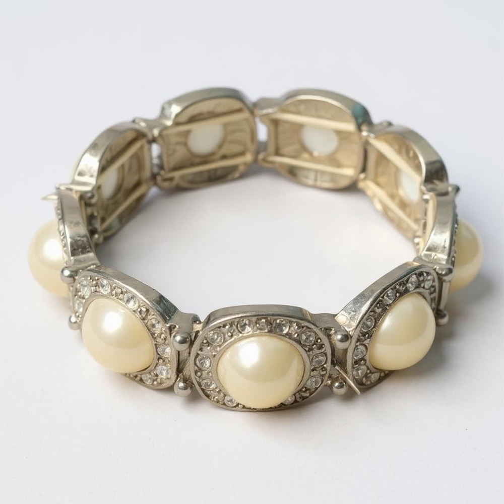 Rhinestone and Faux Pearl stretch bracelet.